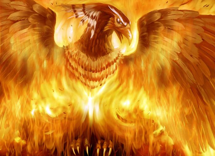 The Phoenix enters its own funeral pyre before rising from its ashes